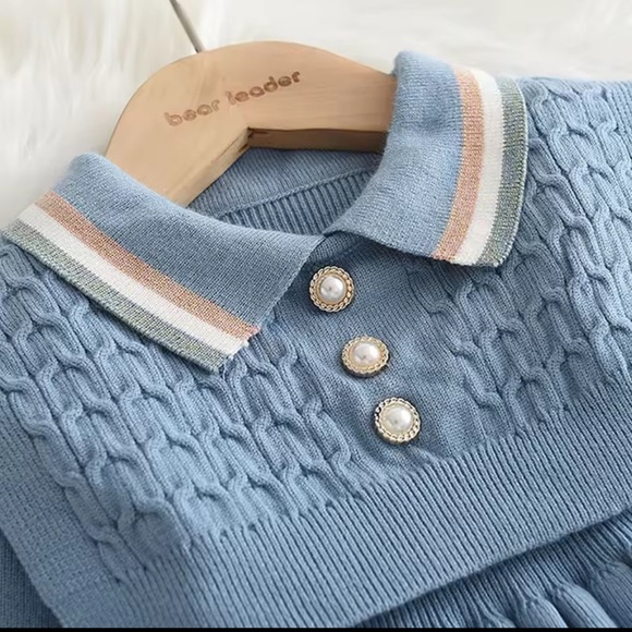 [KID] BEAR LEADER Blue Knit Sweater Dress 3T/100cm | Cozy Toddler Fall/Winter - Picture 4 of 9